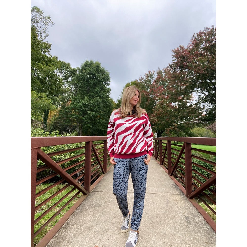 Red and white zebra print sweater
